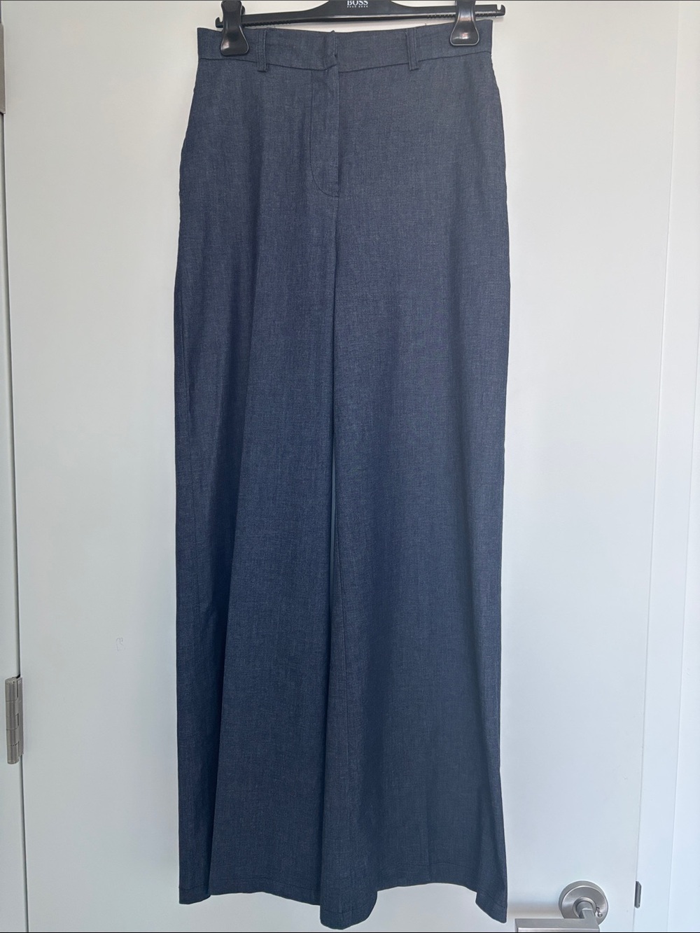 Via Bovio Italien Made Wide Leg Trousers in Denim Blue Color (98% cotton)